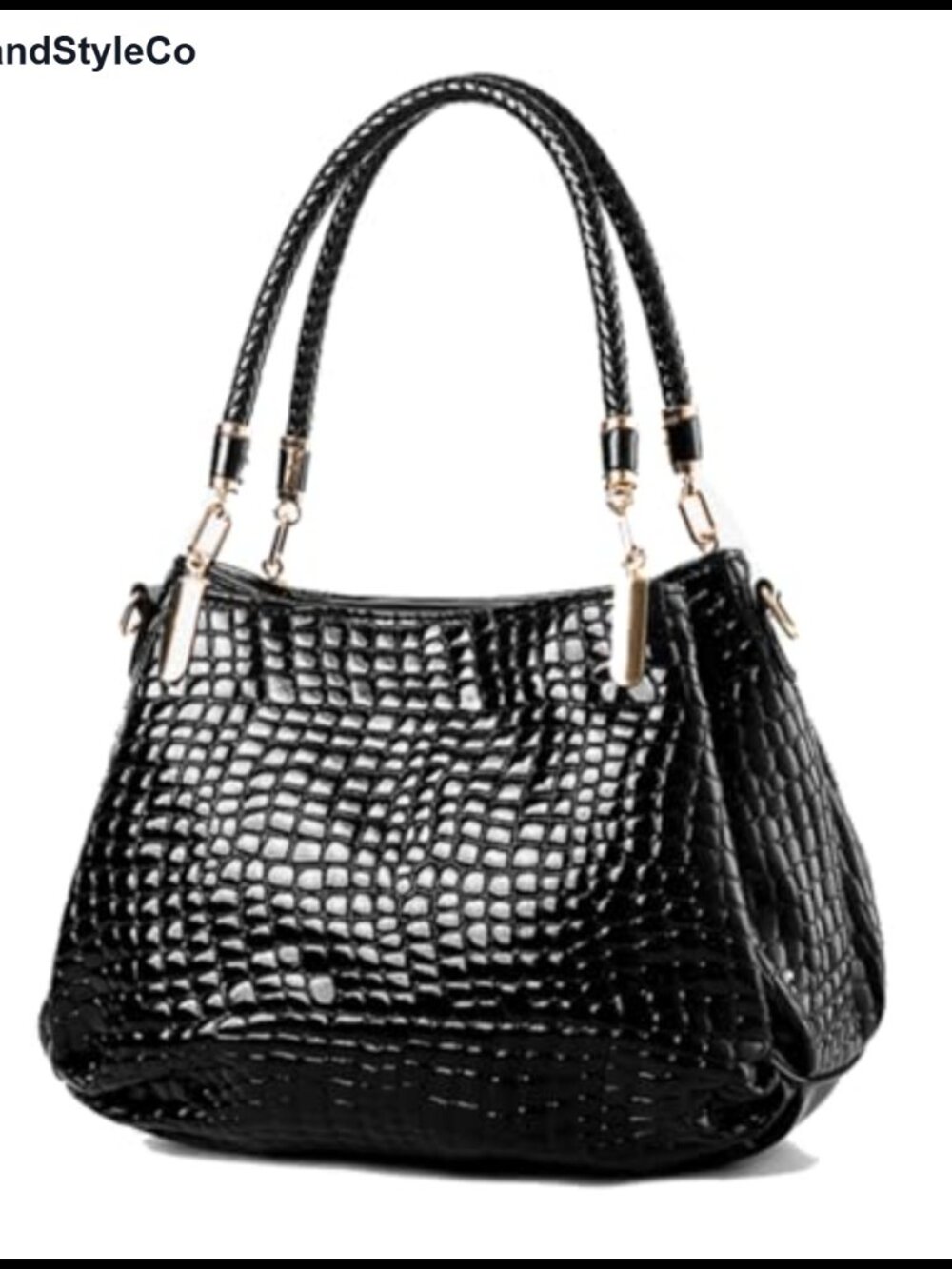 Patent Leather Tote Bag Stone Pattern Shoulder Handbag Large Hobo Purse